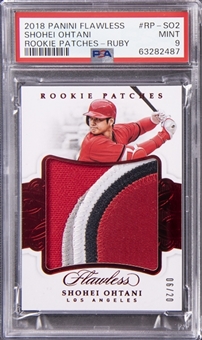 2018 Panini Flawless "Rookie Patches" Ruby #RP-SO2 Shohei Ohtani Patch Rookie Card (#06/20) - PSA MINT 9